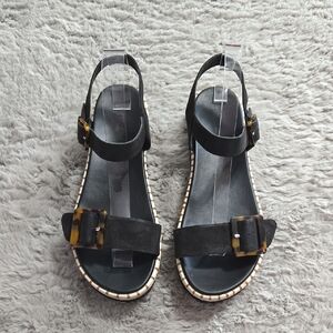 BKE platform black leather buckle detail sandals
